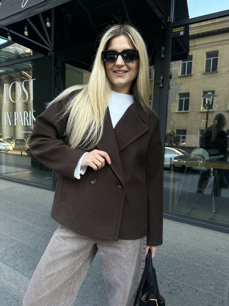 Напівпальто Ivy жіноче оверсайз крою з двома ґудзиками та зручними боковими кишенями довжина 65 см шоколад IVY-CH-XS фото
