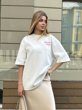 Футболка оверсайз жіноча молочна з написом Кохаyou &mdash; 100% бавовна T-OVR-KP-MLK-XS/M фото