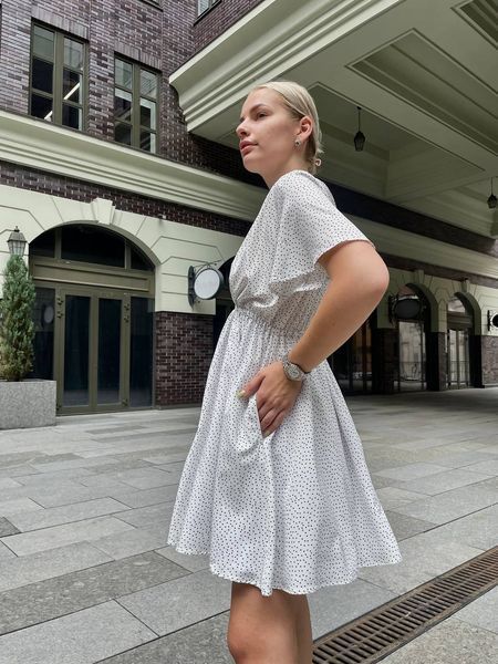 Сукня Lilo жіноча міні з пишною спідницею біла у чорний горох DR-WHBL-MINI-90-XS/L фото