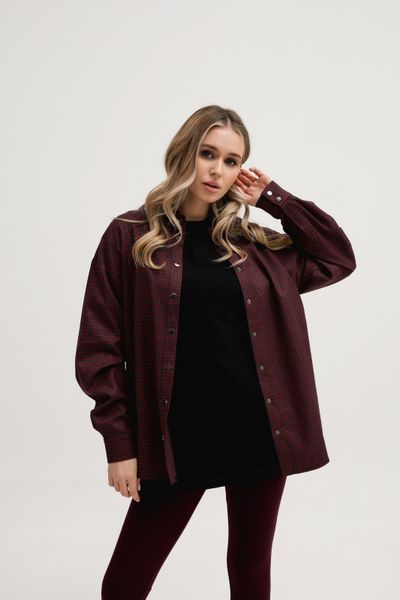 Сорочка жіноча картата на кнопках оверсайз червона TS-BUTTON-UP-SMC-XS фото